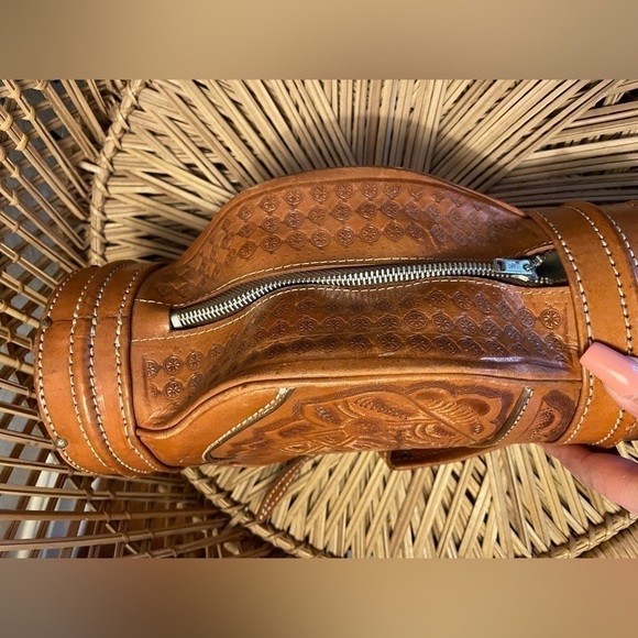 Vintage Hand Tooled liquor bag Mini Golf leather - Picture 5 of 7